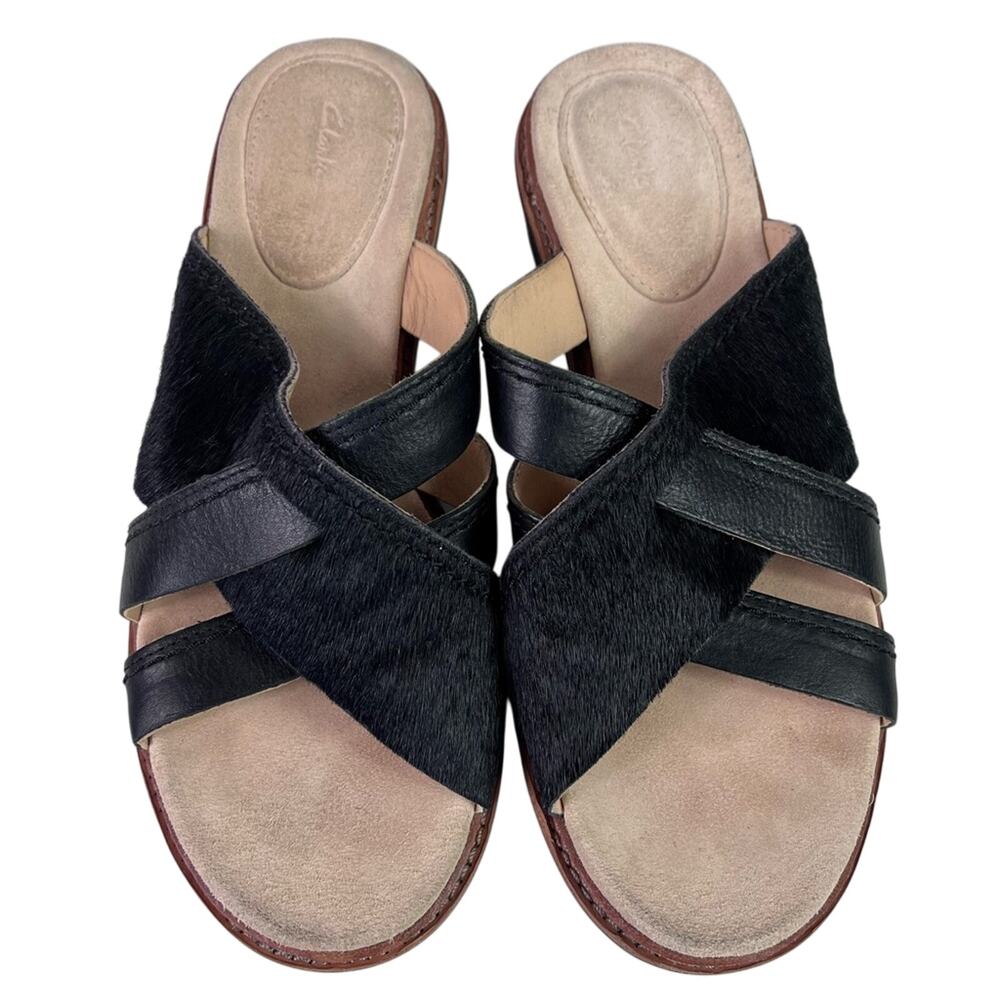 Clark Sandals Women's Size 8.5 Black Leather Upper Cow-Fur